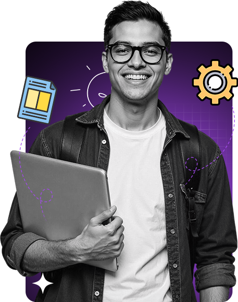 Content marketer holding a laptop with AI citation report graphics