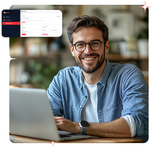 A happy business owner running his AI sales agent