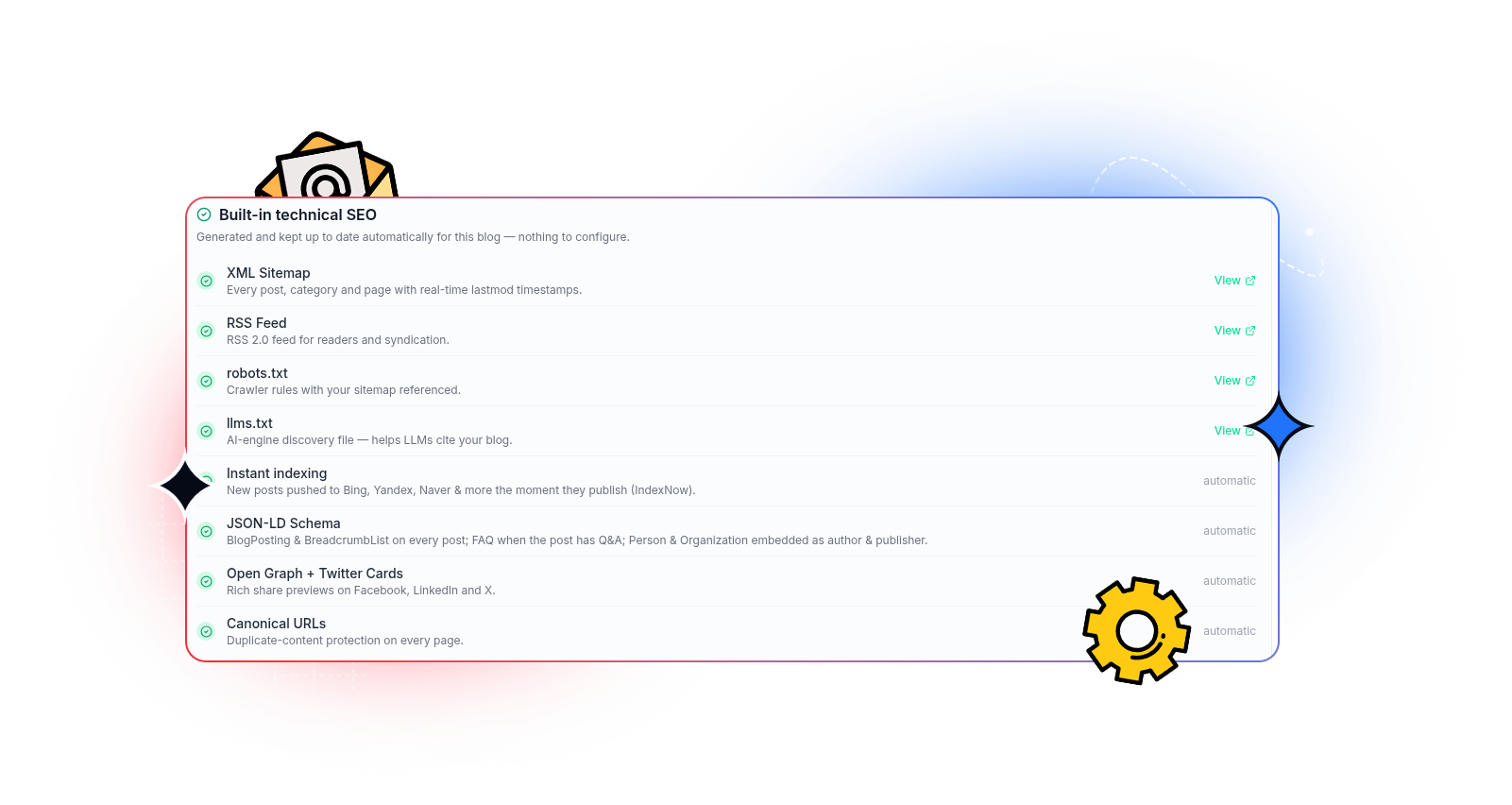 TrafficGenie built-in technical SEO settings generated automatically