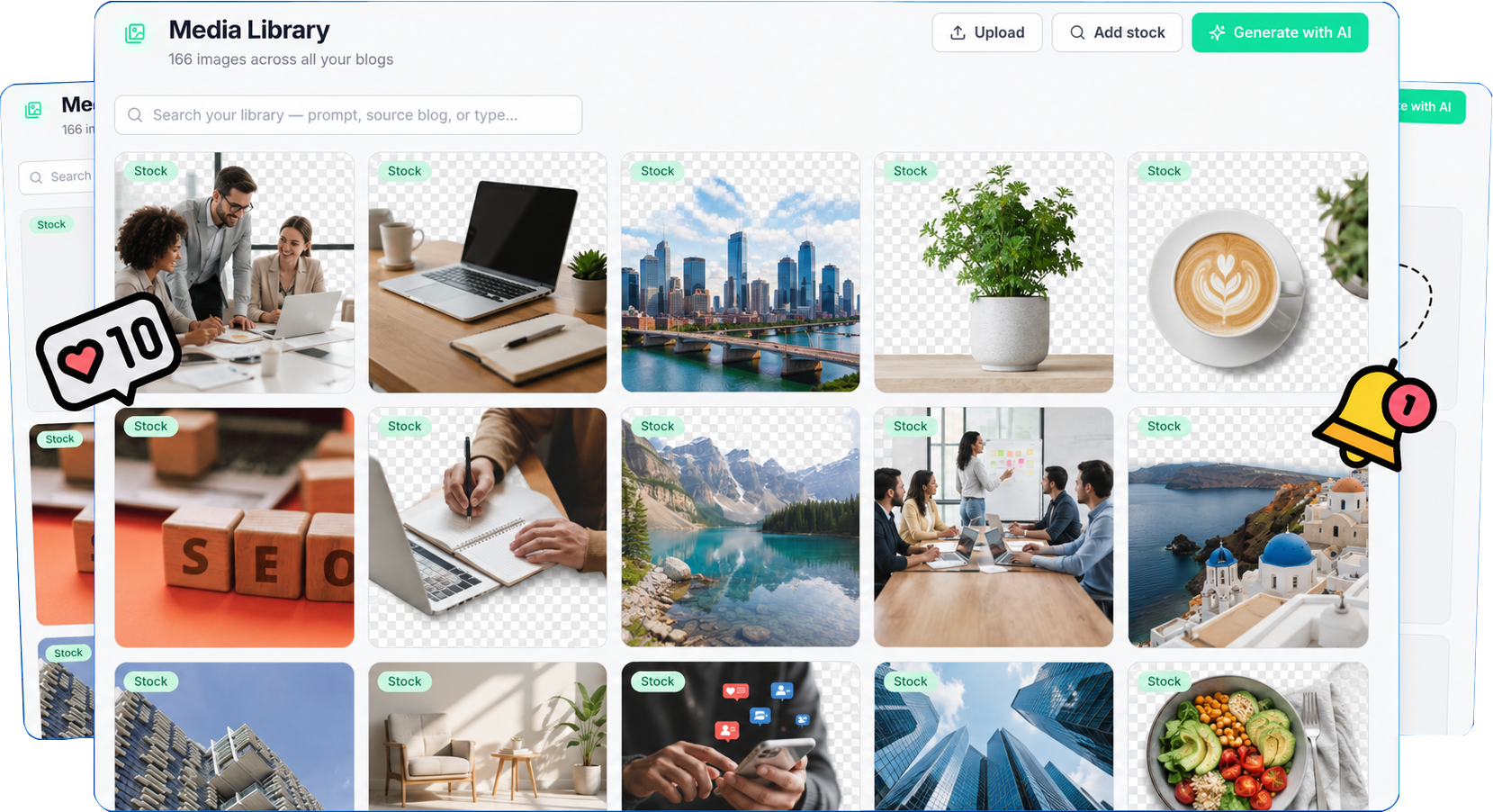 TrafficGenie media library with built-in and AI-generated images