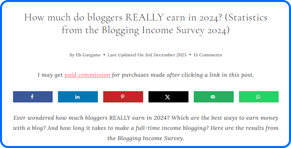 Blogging Income Survey article about monthly earnings