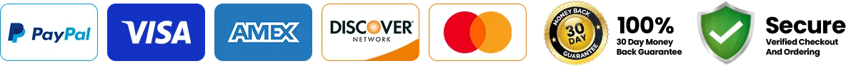Accepted payment methods, 30 day money back guarantee, and secure verified checkout