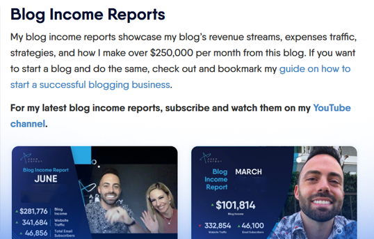 Revenue overview reaching $2 million a year from a review blog
