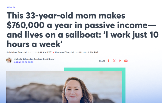 Portfolio revenue averaging $760,000 a year on 10 hours a week