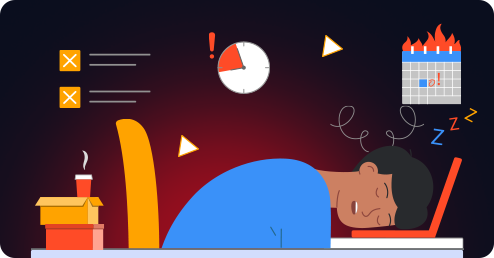Burned-out creator asleep at a laptop