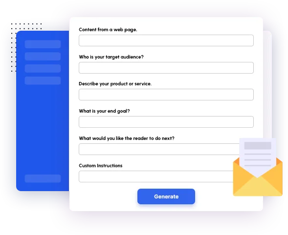 Custom email form asking for the web page content, target audience, product or service, end goal, reader action and custom instructions