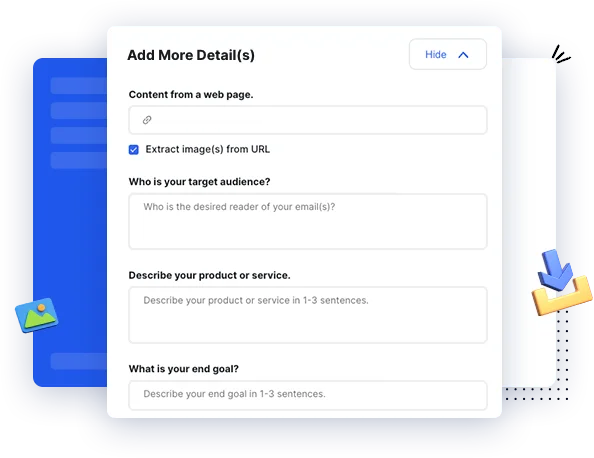 Add More Detail(s) panel with a web page URL and an Extract image(s) from URL checkbox ticked